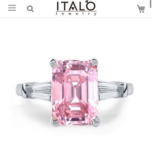 Emerald Cut Engagement Ring Three Stone Pink Ring 925 Sterling Silver